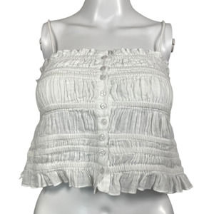 Isa & Ella Shirt Women Sz M White Cotton Smocked Button Up Adjustable Strap Crop